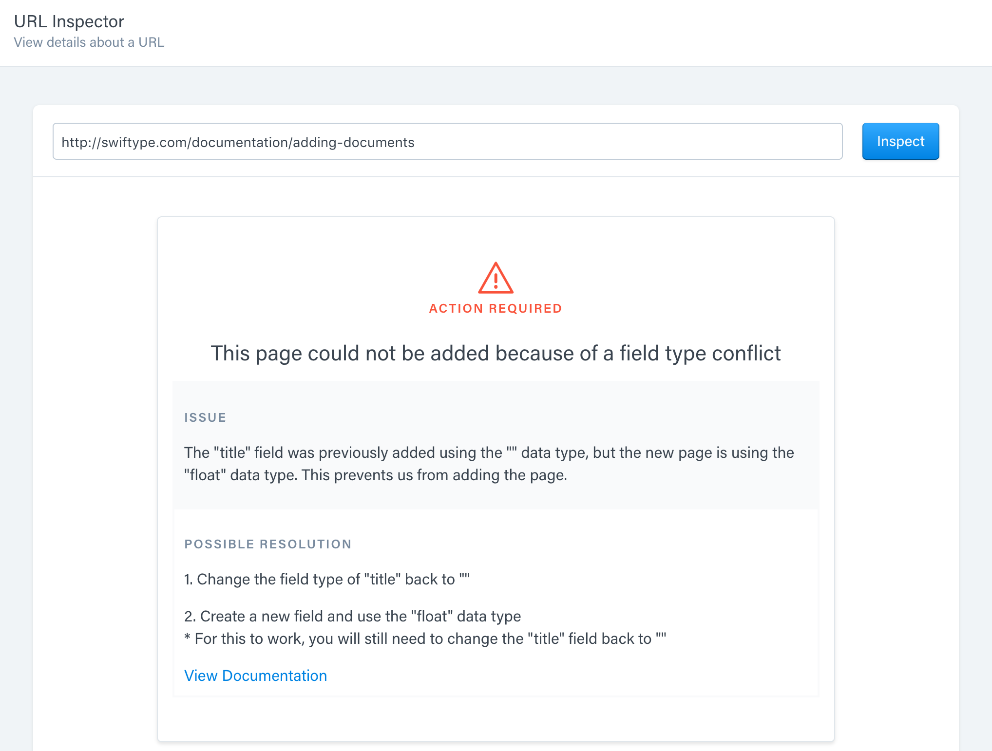 Data types are important. The current piece of content has a contradicting data type. That means a field that already exists as a string is now, say, a float, and so the crawler won't proceed. Can't change the data types!