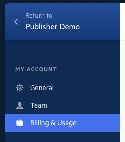 Billing & Usage will bring up the billing menu. It is found on the primary side of the dashboard, to the left.