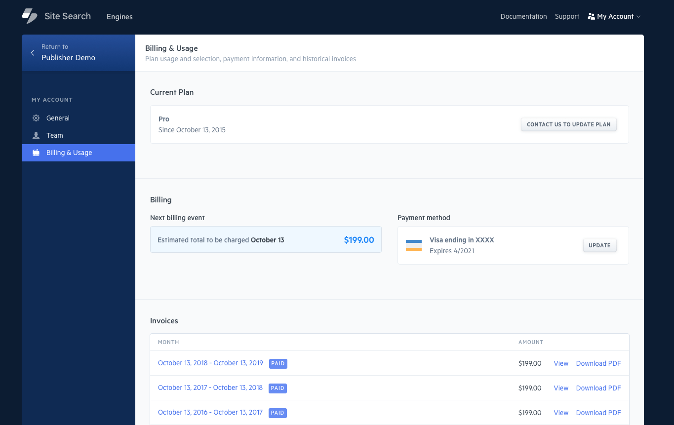 Billing & Usage will bring up the billing menu. It is found on the primary side of the dashboard, to the left.