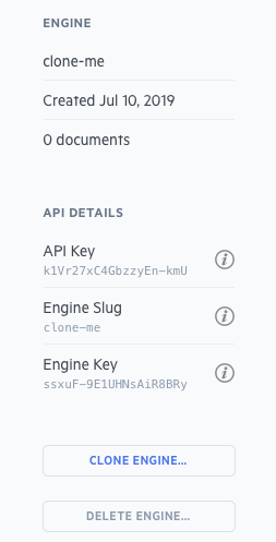 Clone Engine is right above delete Engine. Both of them are above your API Keys.