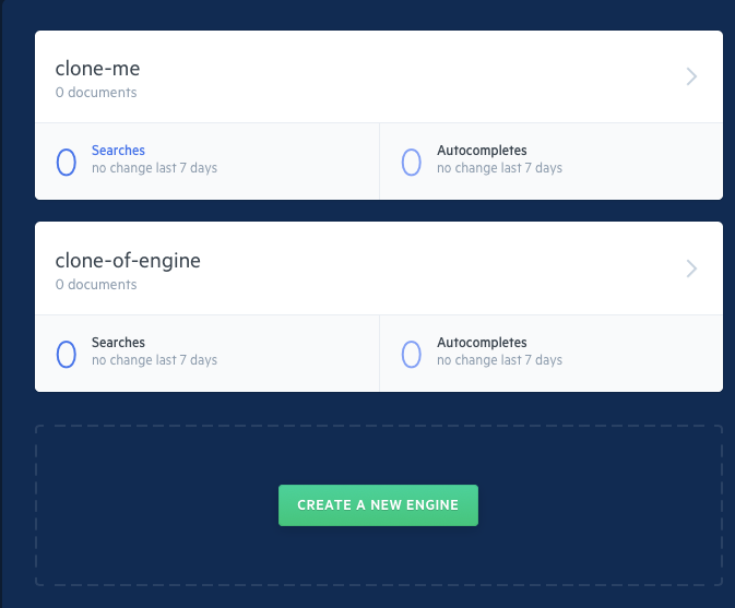 The Engine overview page showing your previous Engine and the new cloned Engine.