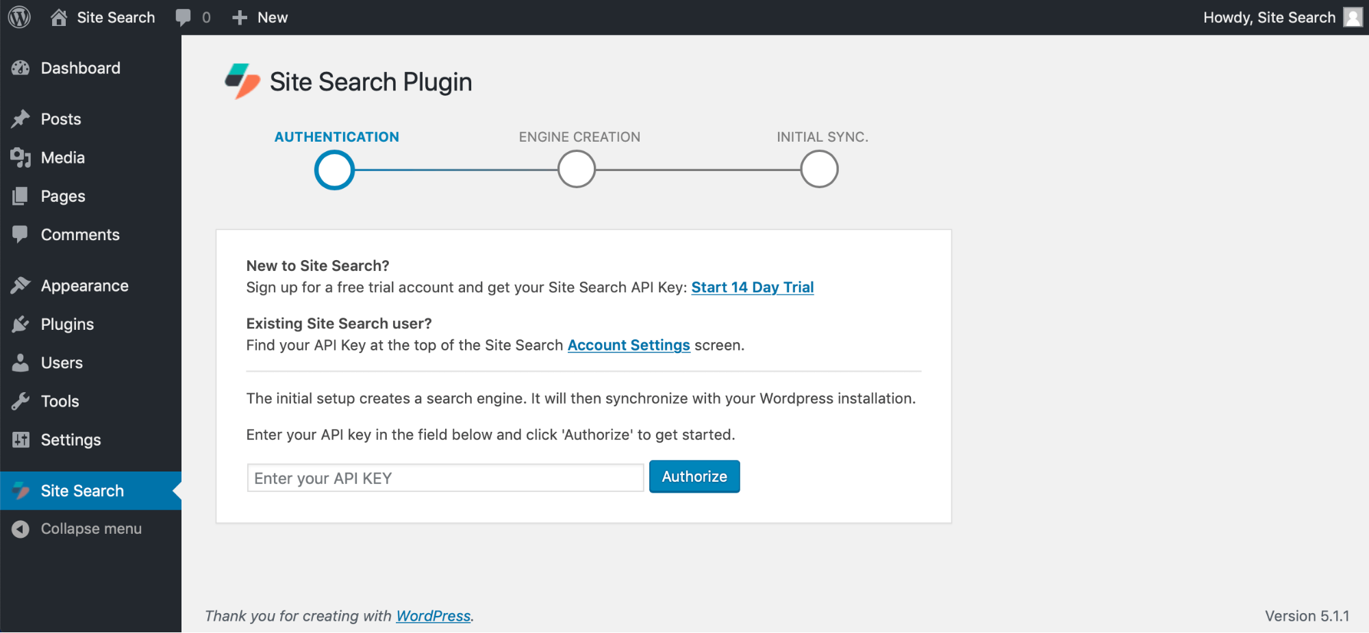 Adding the API Key to Wordpress